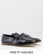 Asos Design Loafer In Black Faux Croc With Black Snaffle