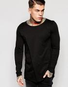 Asos Super Longline Long Sleeve T-shirt With Crossover - Black