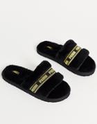 Puma Fluff Slippers In Black And Gold