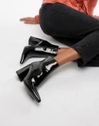 Public Desire Empire Black Patent Block Heeled Ankle Boots - Black