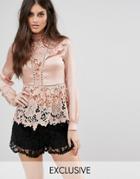 Naanaa Premium Lace Blouse With Pephem And Frills - Brown