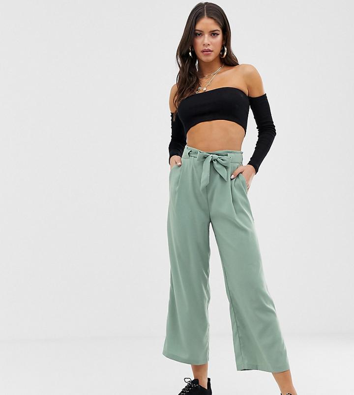 New Look Tall Tie Waist Crop Pants In Green