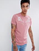 Asos Design T-shirt With Western Style Yoke Print - Pink