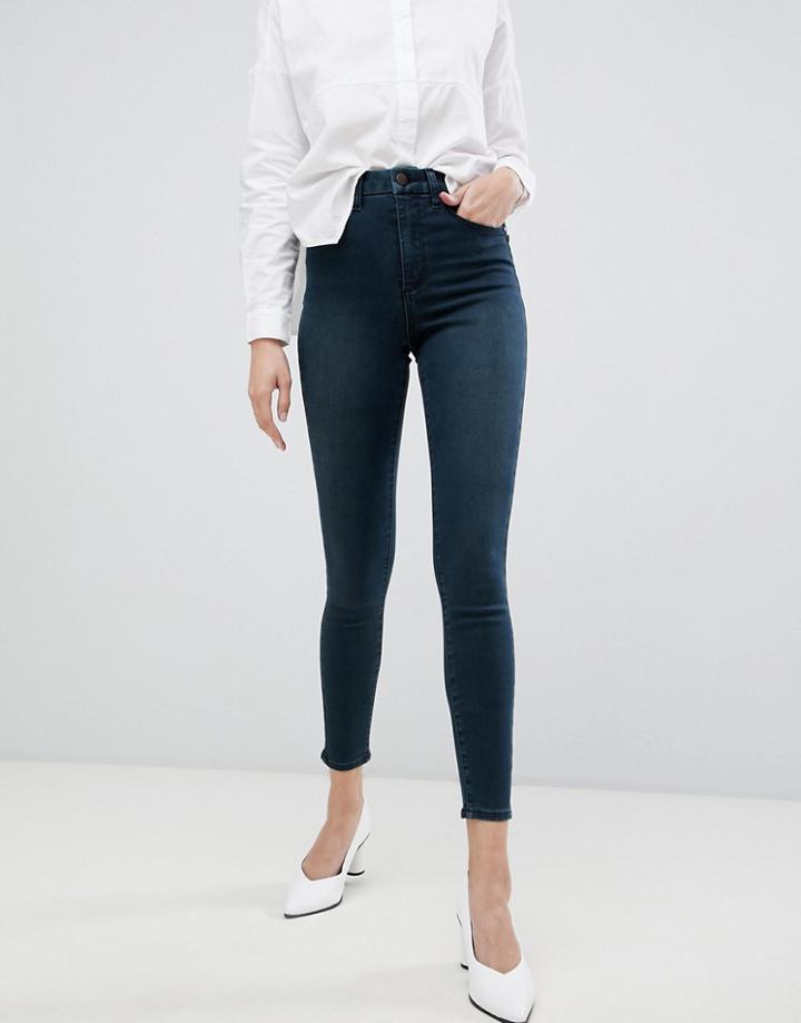 Asos Design 'sculpt Me' High Waisted Premium Jeans In Blackened Green Cast-blue