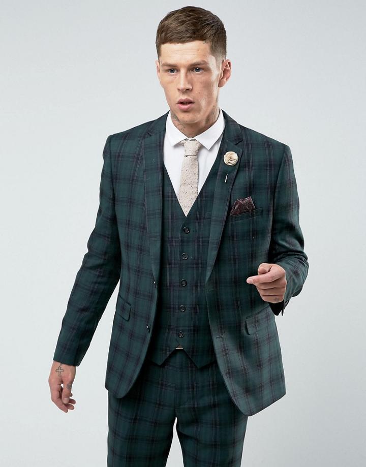 Harry Brown Skinny Tarten Suit Jacket - Green