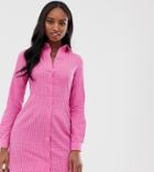 Glamorous Tall Long Sleeve Mini Shirt Dress In Gingham-pink
