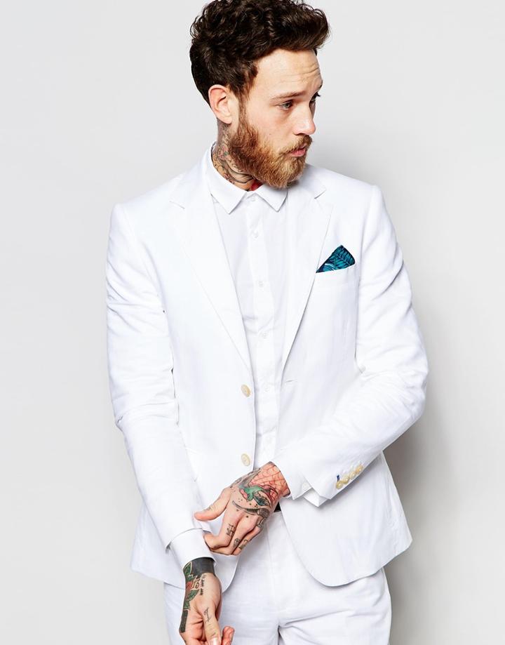 Feraud Premium 55% Linen Suit Jacket - White