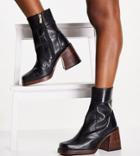 Asos Design Wide Fit Region Leather Mid-heel Boots In Black