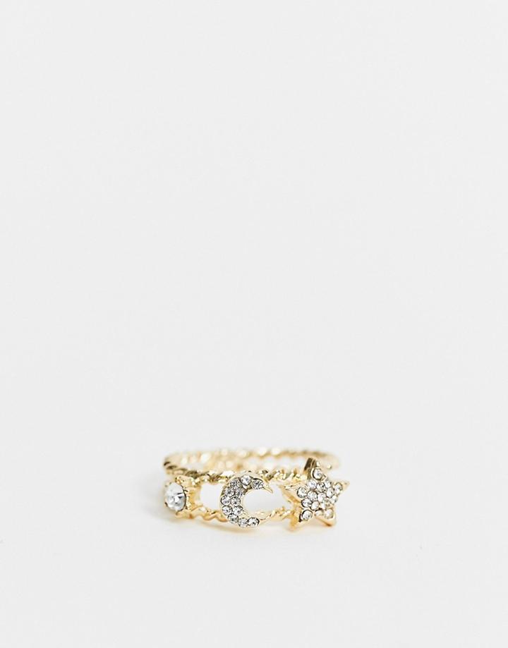 Designb London Celestial Double Band Ring In Gold