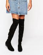 Dune Taliah Suede Flat Over The Knee Boots - Black