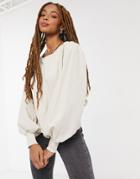 Pieces Merve Exaggerate Sleeve Top In Gray-grey