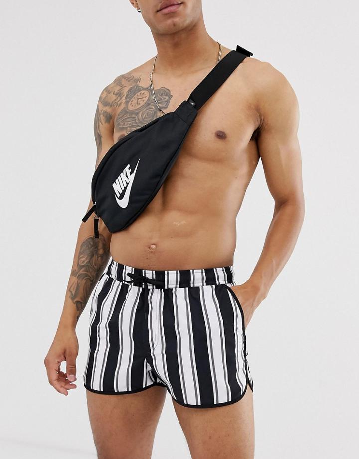 Asos Design Runner Swim Shorts In Black And White Stipe - White