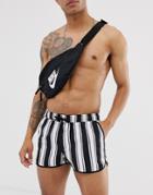Asos Design Runner Swim Shorts In Black And White Stipe - White