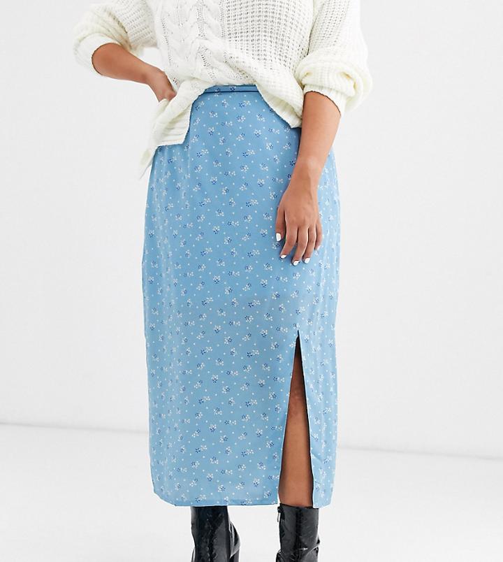 Daisy Street Plus Midaxi Skirt In Ditsy Floral-black