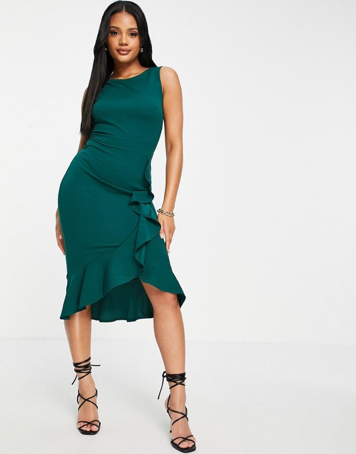 Lipsy Ruffle Panel Pencil Dress In Green