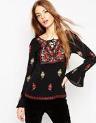 Asos Floral Embroidered Blouse - Black