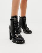 Prettylittlething Lace Up Heeled Croc Boots In Black - Multi