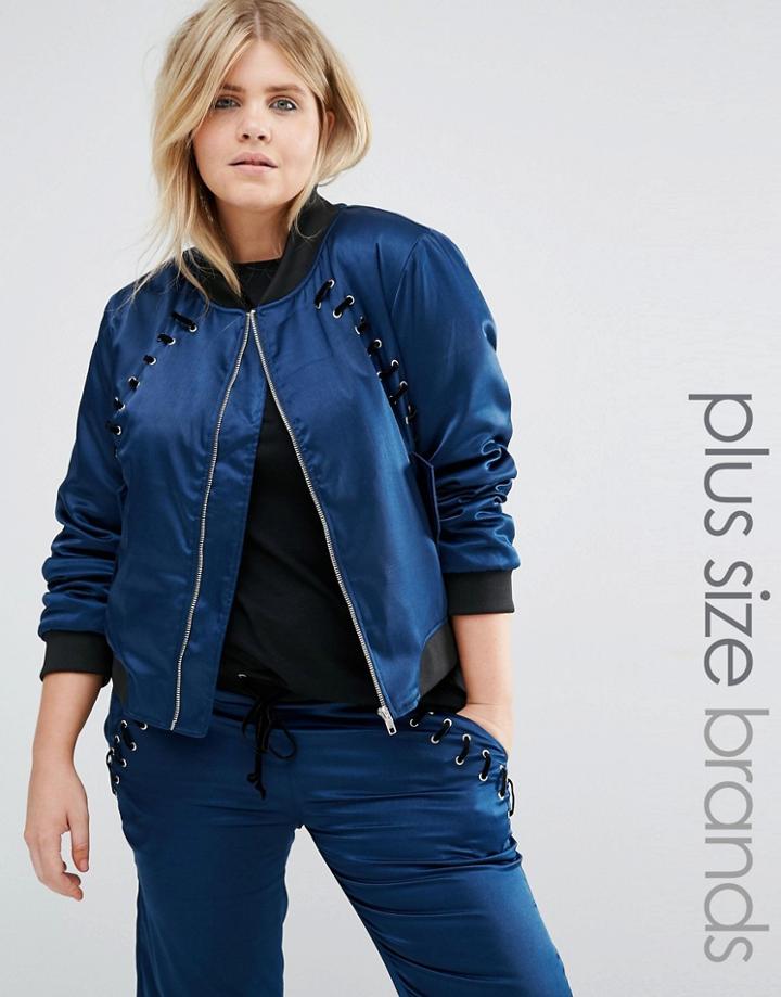 Alice & You Lace Up Detail Satin Bomber Jacket - Navy