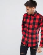 Boohooman Regular Fit Shirt In Red Check - Red