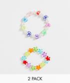 Asos Design Curve 2-pack Stretch Bracelets With Butterfly And Star Beads-multi