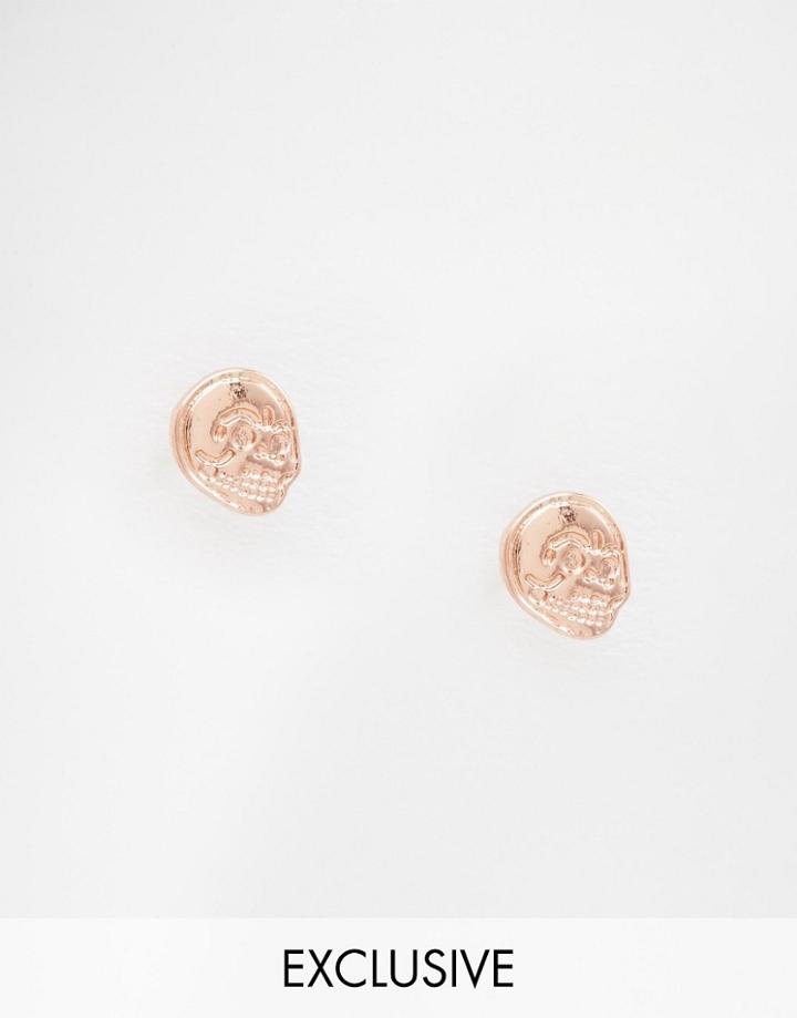 Cheap Monday Exclusive Rose Gold Mini Skull Earrings - Rose Gold