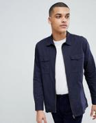 Selected Homme+ Zip Through Shirt Jacket - Navy