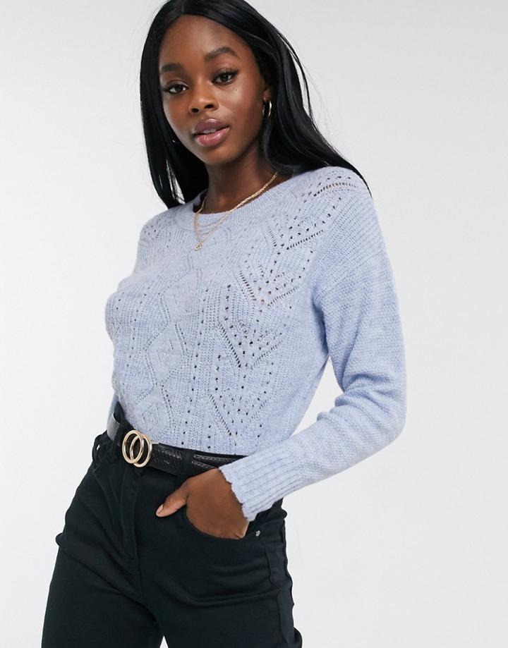 Miss Selfridge Pointelle Scallop Edge Sweater In Blue-green