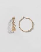 Asos Design Hoop Earrings With Triple Textured Wave Design In Gold - Gold