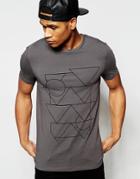 Asos Muscle T-shirt With Linear Print In Grey - Gull Gray