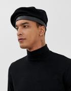 Asos Design Beret In Black With Clasp Front - Black