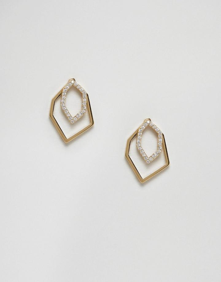 Orelia Abstract Front And Back Rhinestone Earrings - Gold