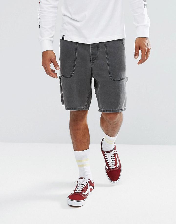 Asos Denim Shorts In Skater Fit Washed Black With Workwear Details - Black