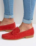 Asos Tassel Loafers In Red Suede With Natural Sole - Red