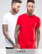 Asos 2 Pack Longline T-shirt In Red/white - Multi