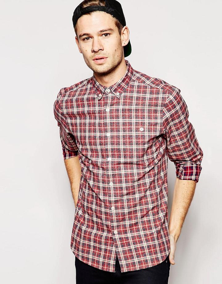 Asos Shirt In Long Sleeve With Reverse Check - Red