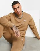 Nike Club Crew Neck Sweat In Brown