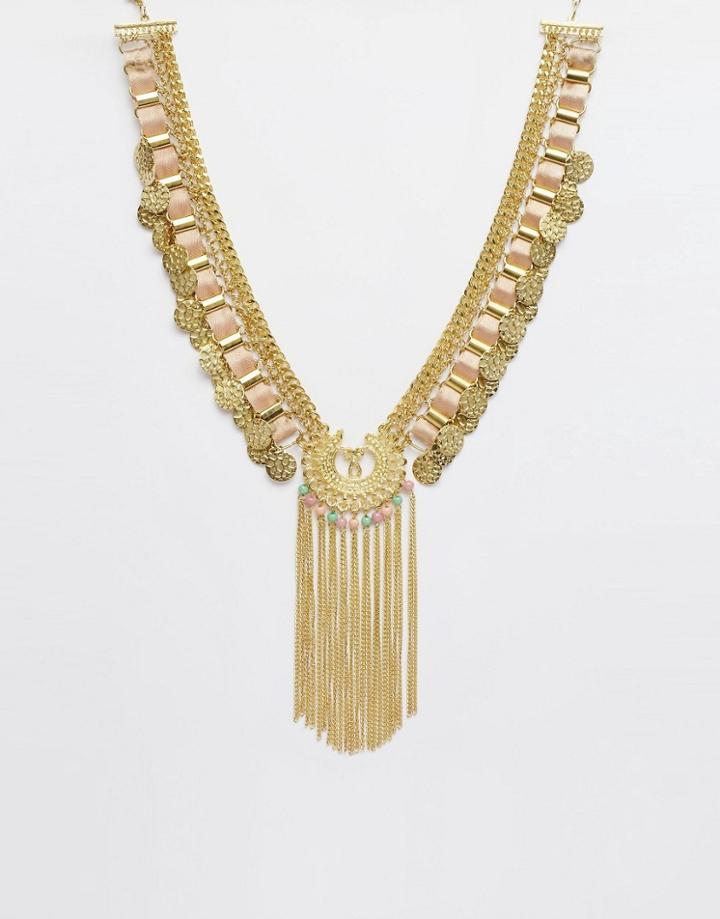 Asos Coin Chain Collar Necklace - Cream