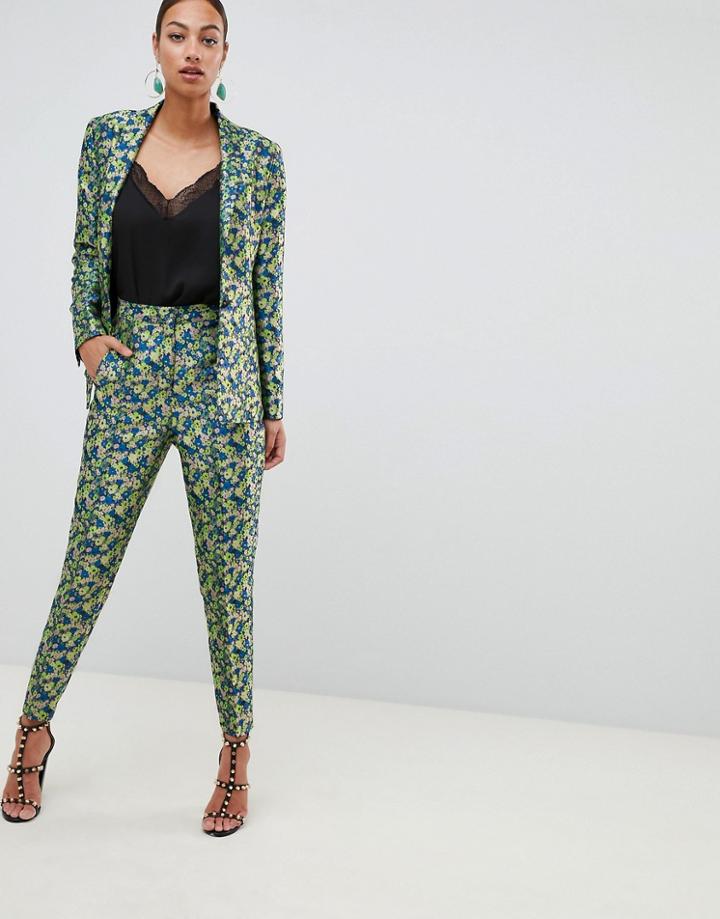Asos Design Premium Tailored Slim Pants In Ditsy Floral Jacquard - Multi