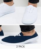 Asos Design Sneakers 2 Pack In White And Navy Save - Multi