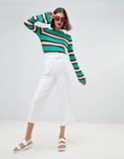 Stradivarius Tie Waist White Pants Plain - White
