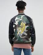 Jaded London Camo Souvenir Bomber Jacket - Green
