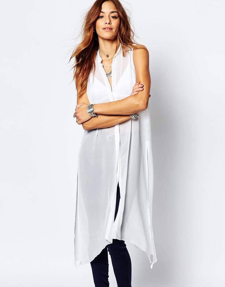 Noisy May Longline Sleeveless Tunic Shirt - White