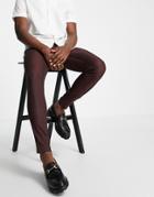 Asos Design Skinny Smart Pants In Burgundy Pin Dot-red
