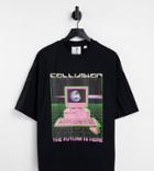 Collusion Unisex Oversized T-shirt With Print-black