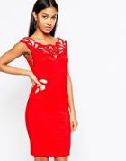 Lipsy Waxed Lace Applique Pencil Dress - Red