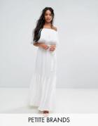 John Zack Petite Off Shoulder High Low Maxi Dress With 3d Rose Applique Detail - White