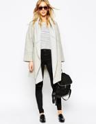 Asos Coat In Oversized Fit With Hood - Light Gray
