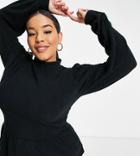 I Saw It First Plus Crinkle High Neck Top In Black