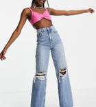 Asos Design Tall Recycled Cotton Blend High Rise 'relaxed' Dad Jeans Brightwash With Rips-blues