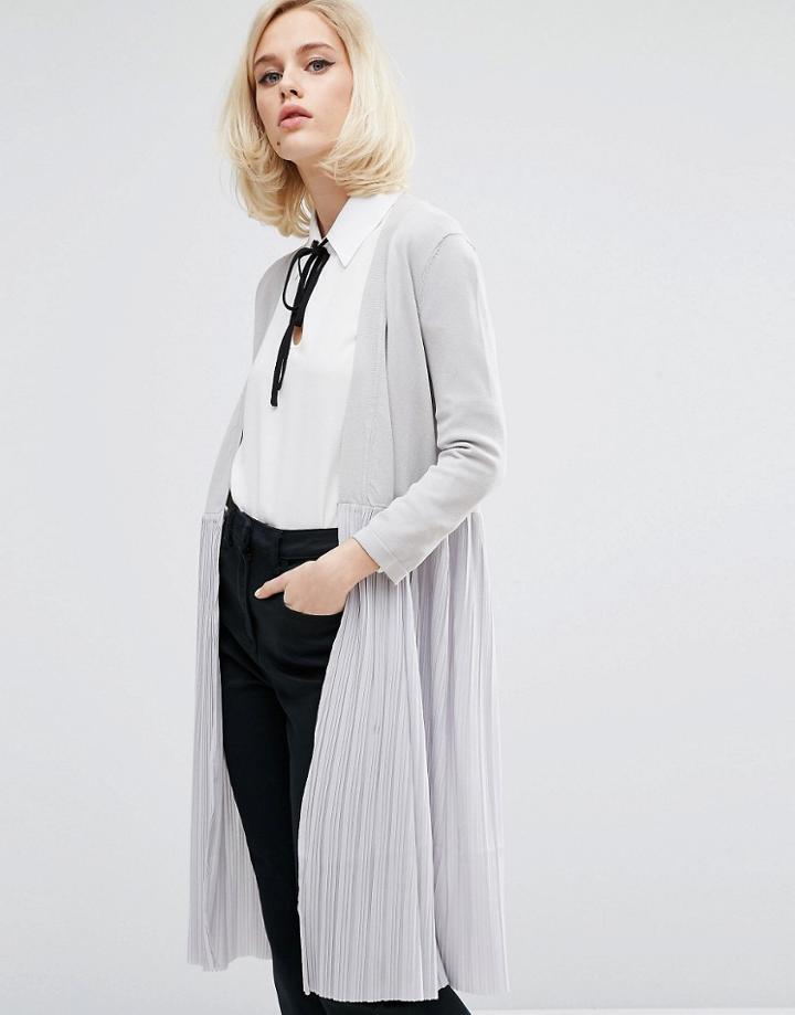 Lost Ink Pleat Bottom Maxi Cardigan - Gray